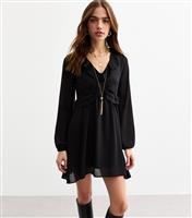 Women's Black Ruffled Chiffon Mini Dress New Look