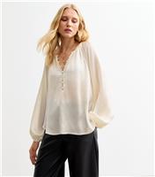 Women's Cream Round Neck Button Through Blouse New Look