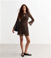 Women's Brown Leopard Print Mesh Mini Dress New Look