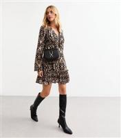 Women's Brown Animal Print Chiffon Mini Dress New Look