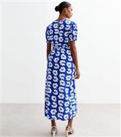 Women's Blue Floral Print Short Sleeved Midi Dress New Look