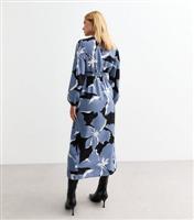 Women's Blue Floral Long Sleeve Midi Dress New Look
