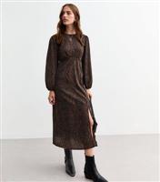 Women's Brown Animal Print Long Sleeve Split Hem Midi Dress New Look