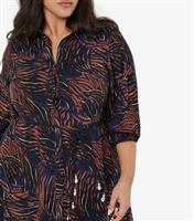 Women's Plus Size Navy Animal Print Shirt Dress Curves Apricot New Look