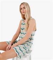 Women's Pale Blue Zig Zag Crochet Mini Dress Apricot New Look