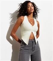 Women's Cream Cotton-Blend Split Front Waistcoat Vest Top New Look