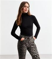 Women's Petite Black Rib Roll Neck Top New Look