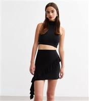Women's Black Ruffle Trim Mini Skirt New Look