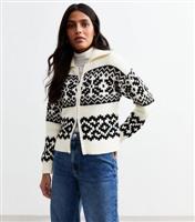 Women's White Fair Isle Knit Zip Cardigan New Look