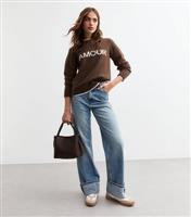 Women's Brown Amour Lettering Knitted Jumper New Look