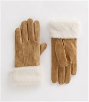 Camel Faux Fur Lined Suede Gloves New Look