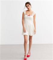 Women's White Embroidered Bow Trim Mini Dress New Look