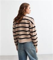 Women's Beige Fine Knit Striped Cardigan New Look