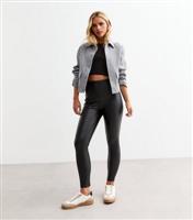 Women's Petite Black Leather Look Leggings New Look