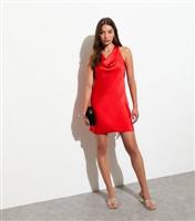 Women's Red Satin Cowl-Neck Mini Dress New Look