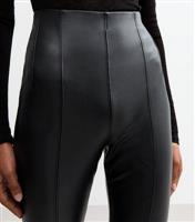 Women's Tall Black Faux Leather Tapered Trousers New Look