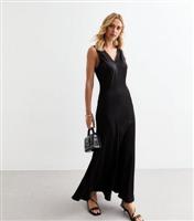 Women's Black Lace Trim Sleeveless Satin Maxi Dress New Look