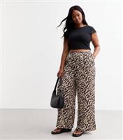 Women's Plus Size Brown Leopard Print Satin Wide Leg Trousers Curves New Look