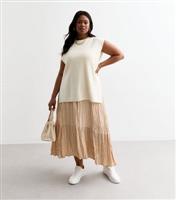 Women's Plus Size Cream Crinkle Satin Maxi Skirt Curves New Look