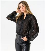 Women's Black Star Print Chiffon Blouse Gini London New Look