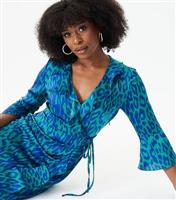 Women's Green Animal Print Ruffled Wrap Dress Gini London New Look