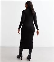 Women's Plus Size Black Roll Neck Stretch Cotton Midi Dress Curves New Look