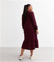 Women's Plus Size Burgundy Crinkled Midi Smock Dress Curves New Look