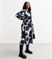 Women's Plus Size Black Blur Print Midi Shirt Dress Curves New Look
