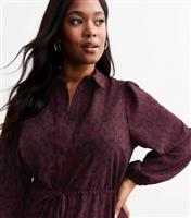 Women's Plus Size Burgundy Patterned Midi Dress Curves New Look