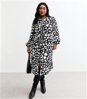 Women's Plus Size Black Patterned Midi Shirt Dress Curves New Look