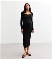 Women's Maternity Black Rib Jersey Midi Dress New Look