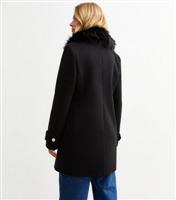Women's Black Faux Fur Collar Coat New Look