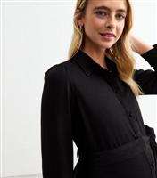 Women's Maternity Black Belted Shirt Dress New Look