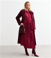 Women's Maternity Burgundy Belted Shirt Dress New Look