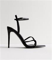Women's Tista Black Point Toe Faux Leather Heeled Sandals Public Desire New Look