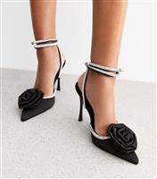 Women's Black Crystal Rose Satin Stiletto Court Shoes Public Desire New Look