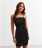 Girls' Black Glittery Ruched Bodycon Dress New Look