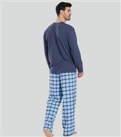 Men's Men Navy Check Print Jersey Pyjama Trousers Loungeable New Look