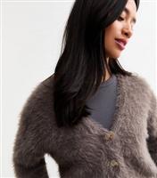 Women's Petite Brown Fluffy Cardigan New Look