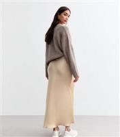 Women's Cream Satin Midi Skirt New Look