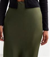 Women's Khaki Satin Midi Skirt New Look