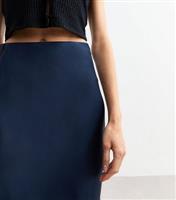 Women's Navy Satin Midi Skirt New Look