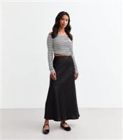 Women's Petite Black Satin Midi Skirt New Look