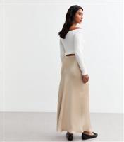 Women's Petite Cream Satin Midi Skirt New Look