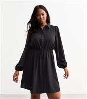Women's Plus Size Black Drawstring Waist Mini Dress Curves New Look
