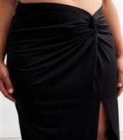 Women's Plus Size Black Knot Side Midi Skirt Curves New Look
