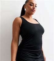 Women's Plus Size Black Square Neck Ruched Midi Dress Curves New Look