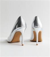 Women's Silver Stiletto Heel Pointed Toe Court Shoes New Look