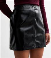 Women's Petite Black Faux Leather Mini Skirt New Look