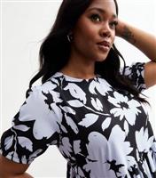 Women's Plus Size Blue Crepe Floral Print Midi Dress Curves New Look